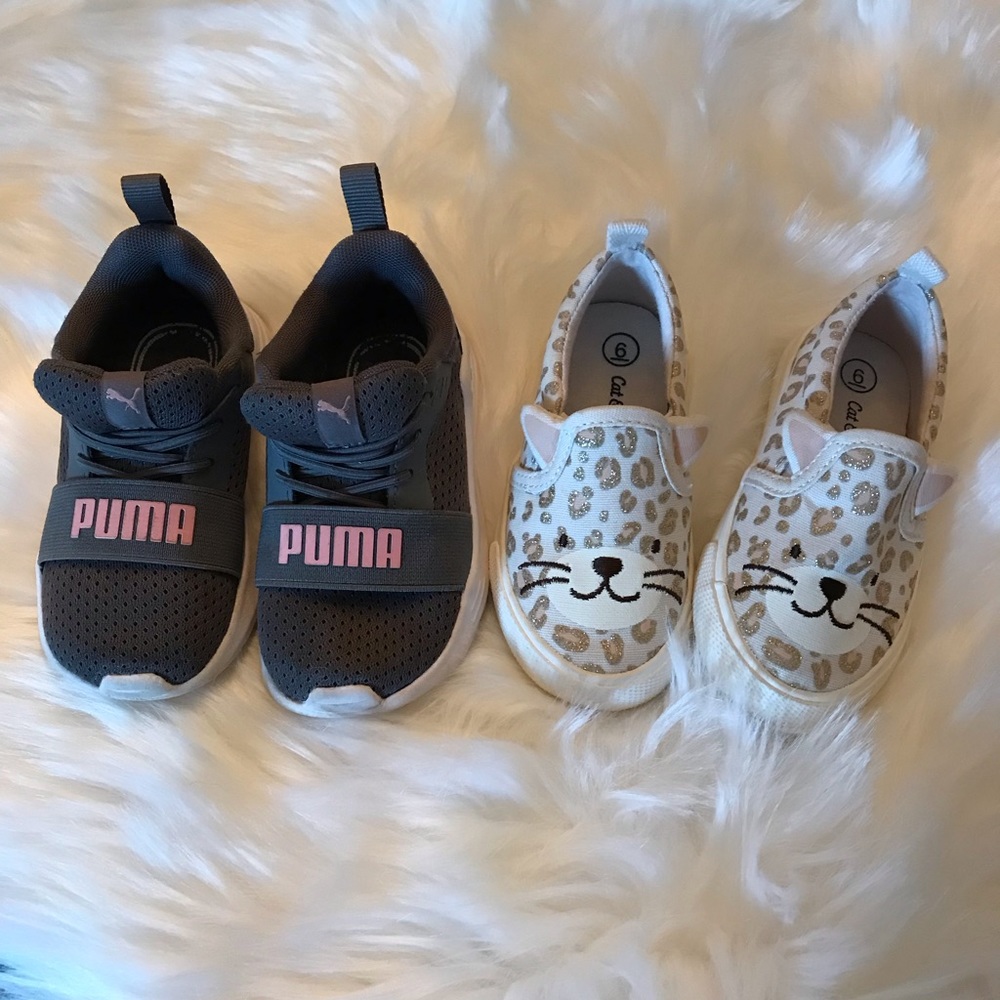 PUMA KIDS WIRED RUN ATHLETIC SNEAKERS SIZE 6 GRAY PINK SLIP ON WITH STRETCH LACE